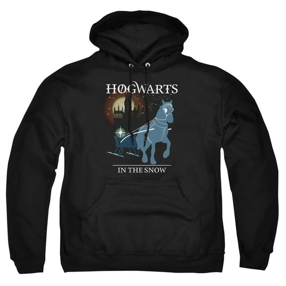 Harry Potter Hogwarts Christmas In The Snow Adult Pull-Over Hoodie, Black, Large