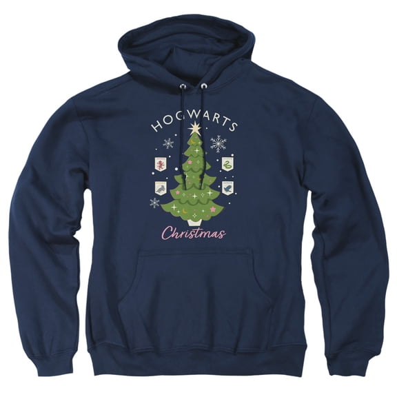 Harry Potter Hogwarts Christmas Tree Adult Pull-Over Hoodie, Navy, X-Large