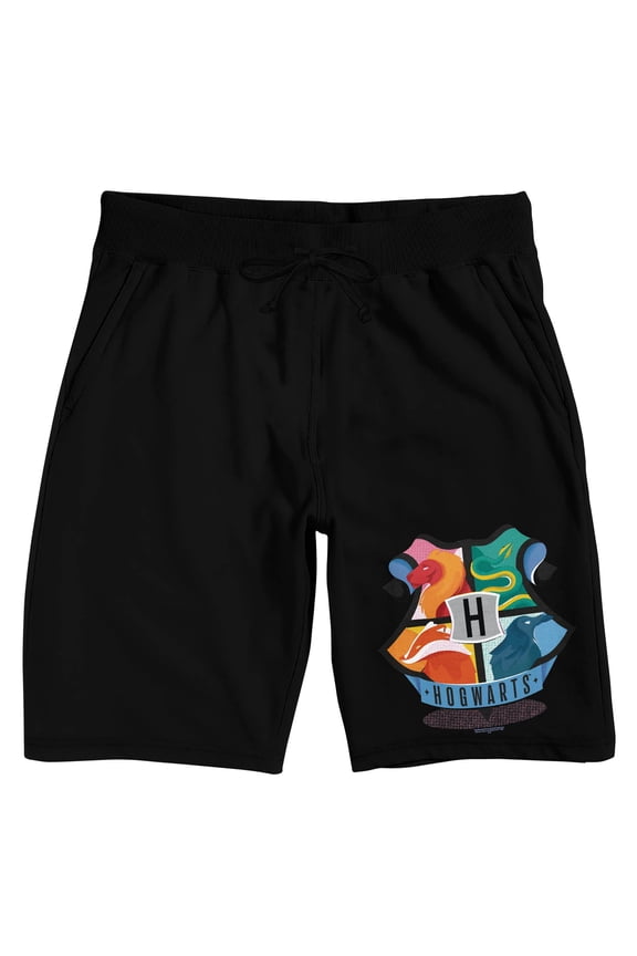 Harry Potter Hogwarts Crest Men's Black Sleep Pajama Shorts-Medium