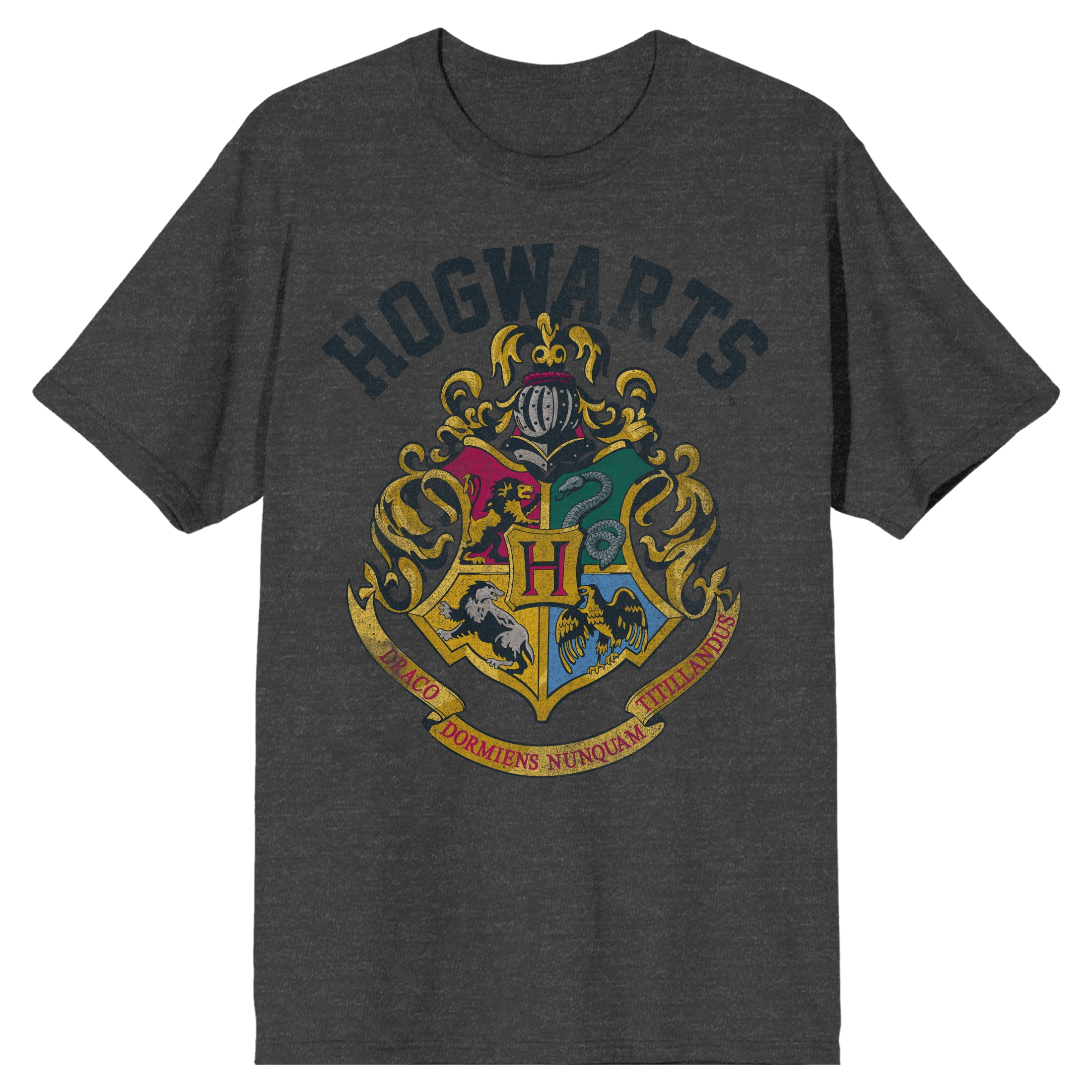 Harry Potter Hogwarts Crest Men's Charcoal Heather T-shirt-Small