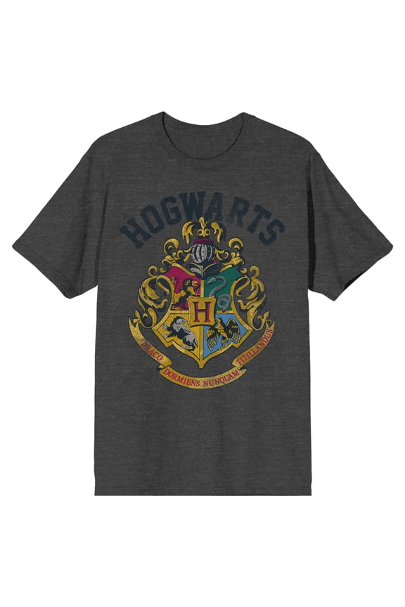 Harry Potter Hogwarts Crest Men's Charcoal Heather T-shirt-Small