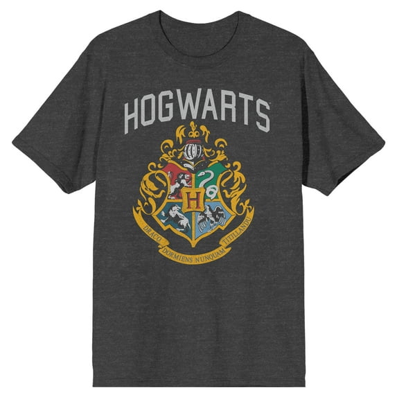 Harry Potter Hogwarts Crest Men's Charcoal Heather T-shirt-XL