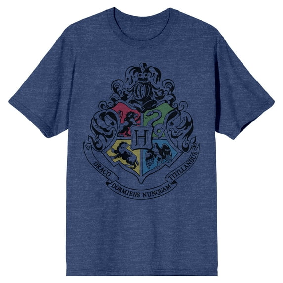 Harry Potter Hogwarts Crest Men's Navy Heather T-shirt-3X-Large