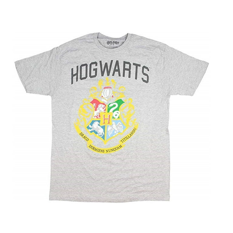 Harry Potter Hogwarts Crest Logo Men's Short Sleeve T-Shirt – Grey, 100% Cotton, Machine Washable