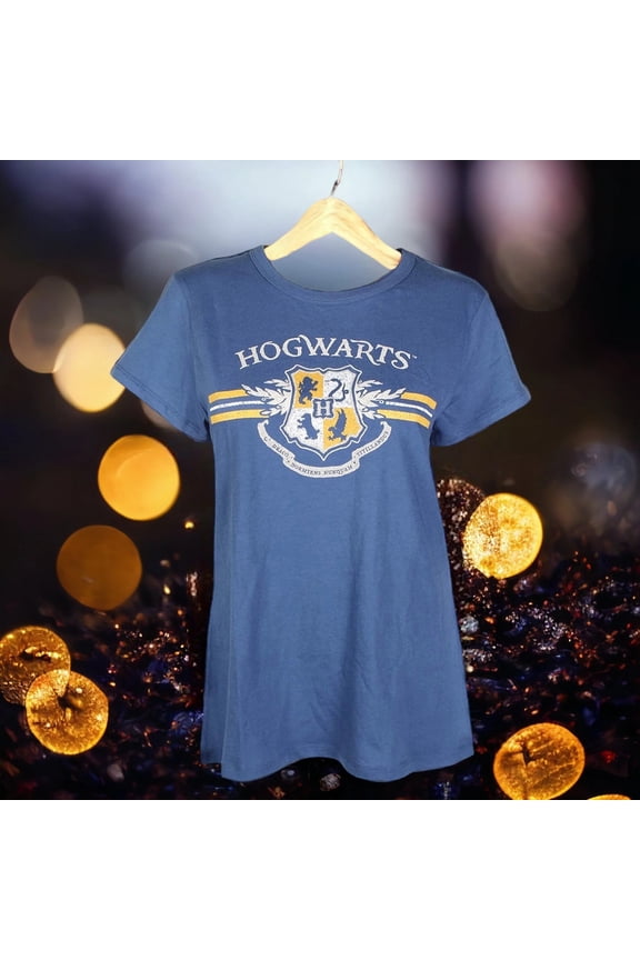 Harry Potter Hogwarts Crest Navy Tee Short Sleeve T-Shirt Juniors Size