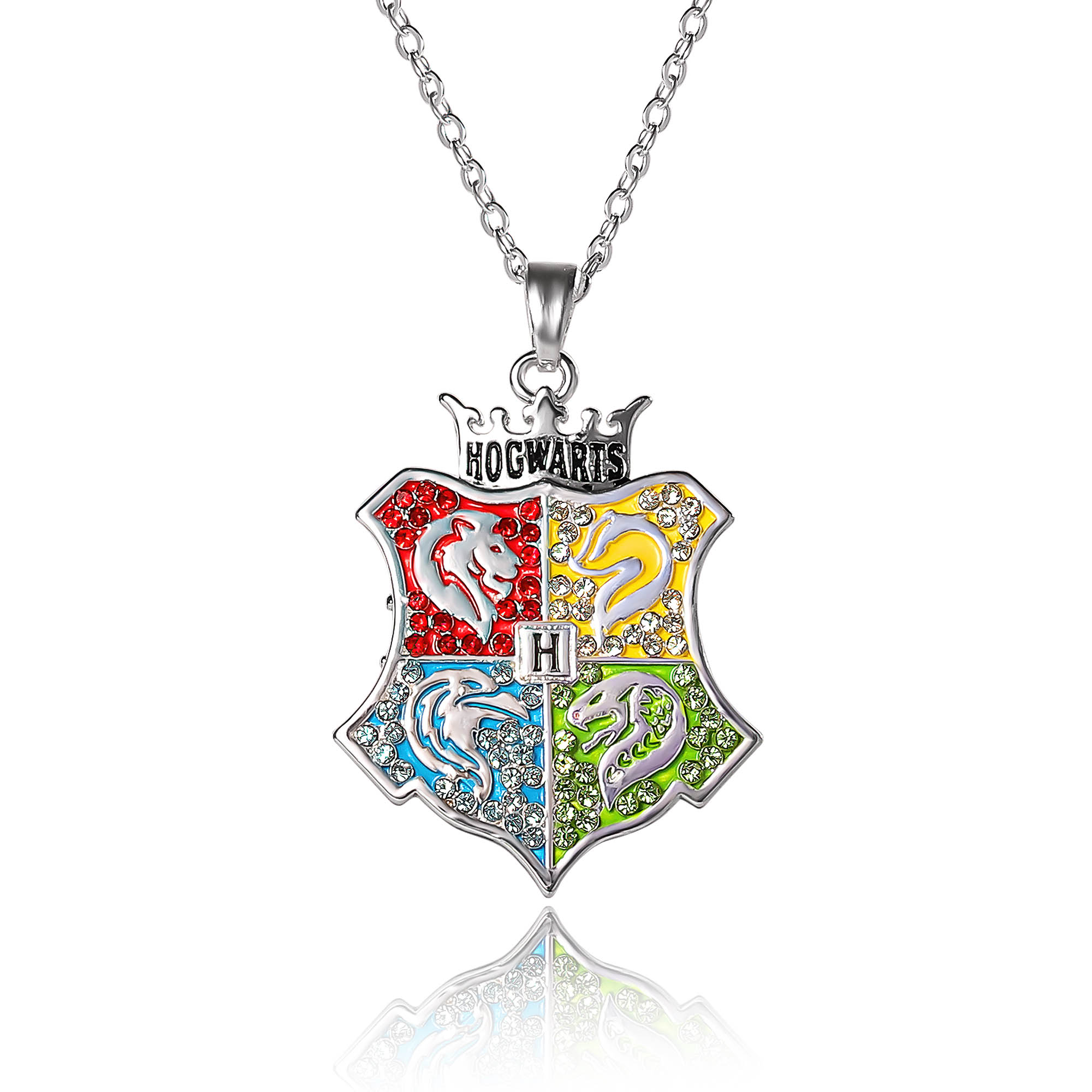 Harry Potter Hogwarts Crest Pendant Multicolored Charm Necklace
