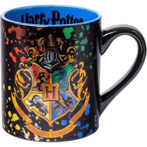 Harry Potter Hogwarts Crest Splatter Ceramic Mug, 14 Ounces