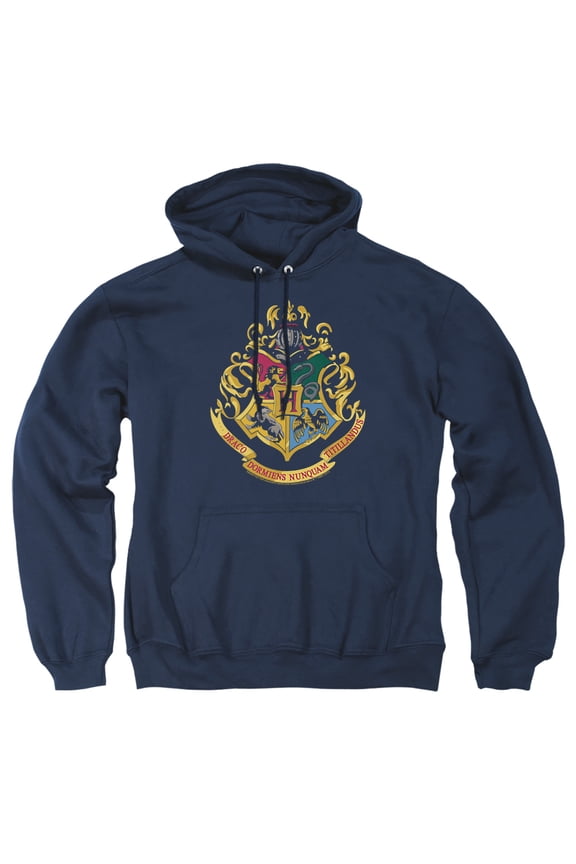 Hogwarts Crest Unisex Adult Pull-Over Heather Hoodie, X-Large, Navy