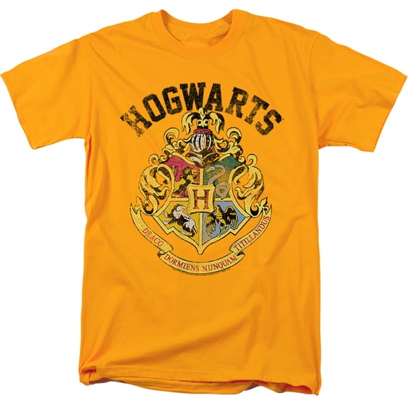 Harry Potter Hogwarts Crest Unisex Adult T Shirt, Gold, X-Large