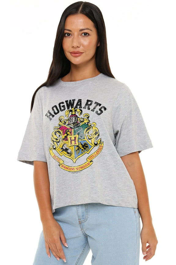 Hogwarts Crest Women's Boxy Cropped T-Shirt Casual Graphic Tee
