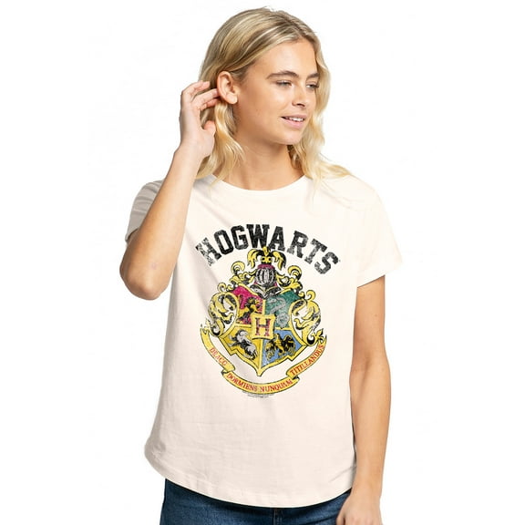 Harry Potter Hogwarts Crest Women's Graphic T-Shirt Rolled Sleeve Tee
