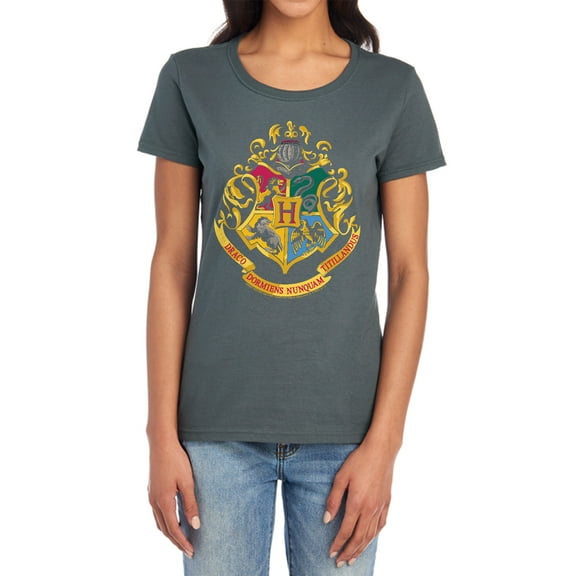 Harry Potter Hogwarts Crest Women's T Shirt, Charcoal, Small