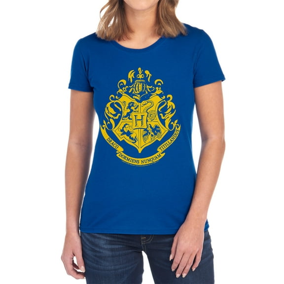 Harry Potter Hogwarts Crest Women's T Shirt, Royal, Large