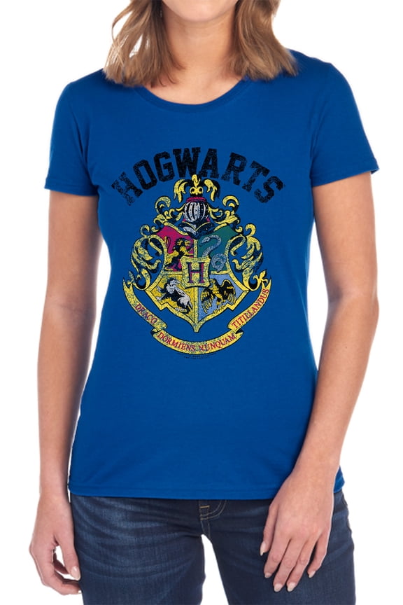 Harry Potter Hogwarts Crest Women's T Shirt, Royal, Small