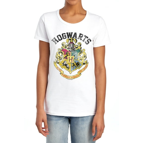 Harry Potter Hogwarts Crest Women's T Shirt, White, Small