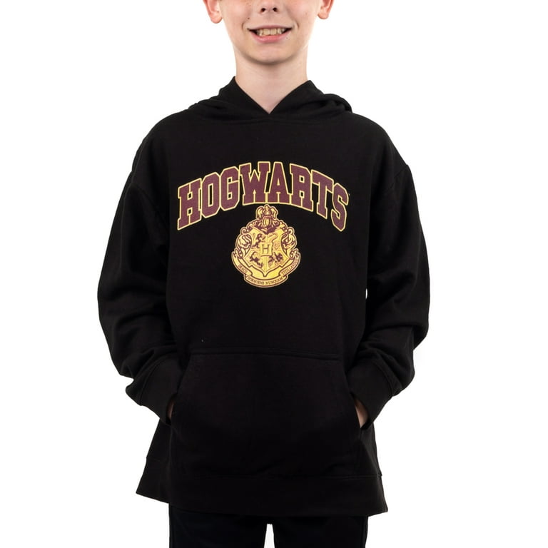 Harry Potter Hogwarts Crest Hooded Youth Boys Black Sweatshirt-L