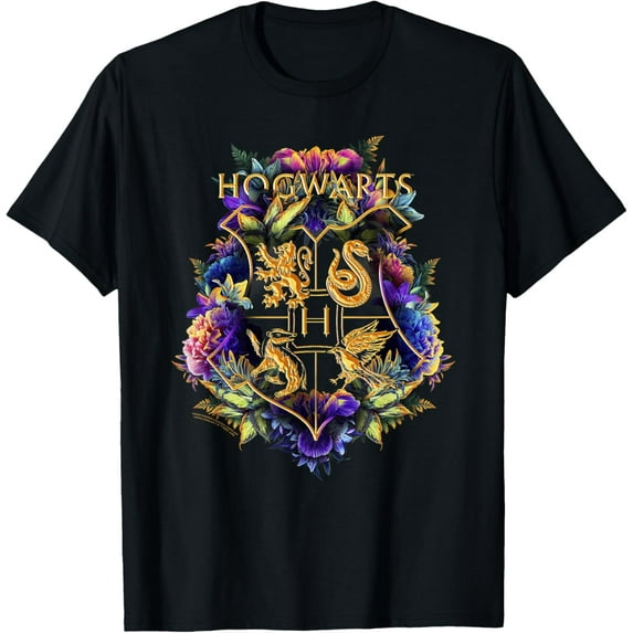 Harry Potter Hogwarts Floral Crest T-Shirt, Officially Licensed Apparel