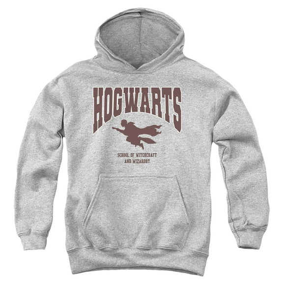 Harry Potter Hogwarts Flying Youth Kids Boy/Girls Pull-Over Hoodie, Athletic Heather, Large