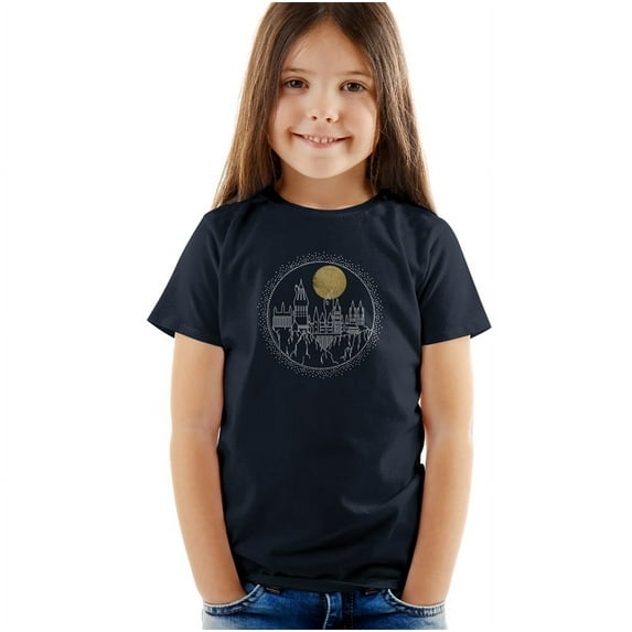 Harry Potter Hogwarts Full Moon Line Art Kids T Shirt (3) for Youth Toddler Boys and Girls, Navy