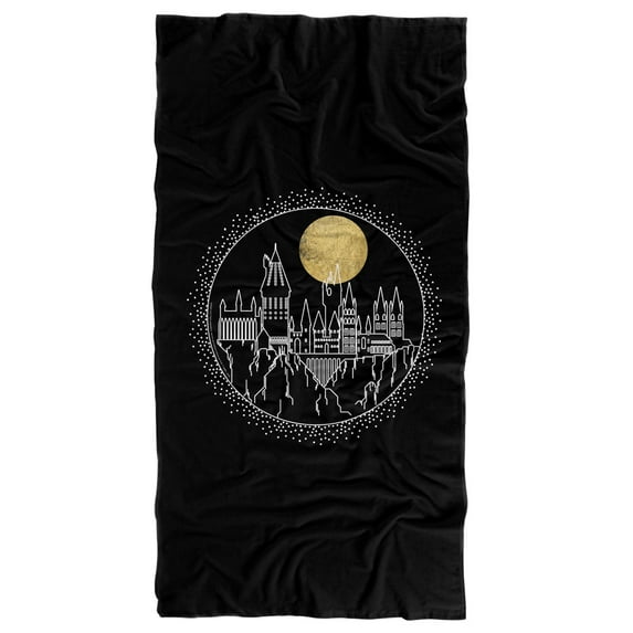 Harry Potter Hogwarts Full Moon Line Art Officially Licensed Beach Towel 30' X 60'