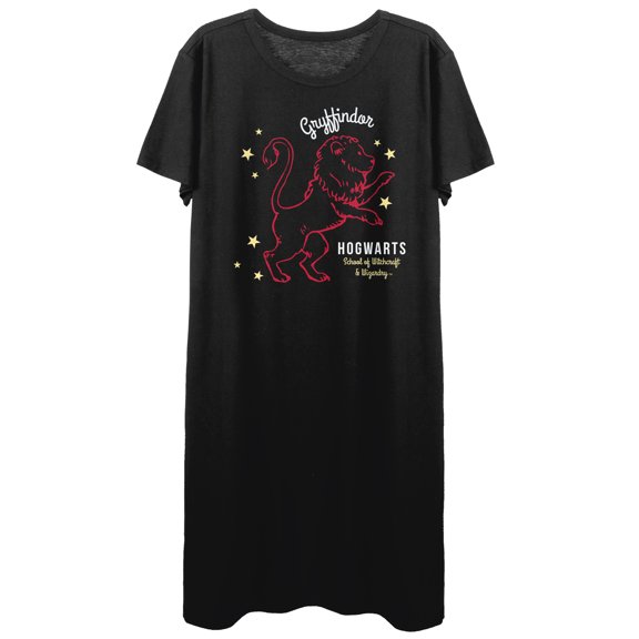 Harry Potter Hogwarts Gryffindor Lion Juniors Black Tee Shirt Dress- S