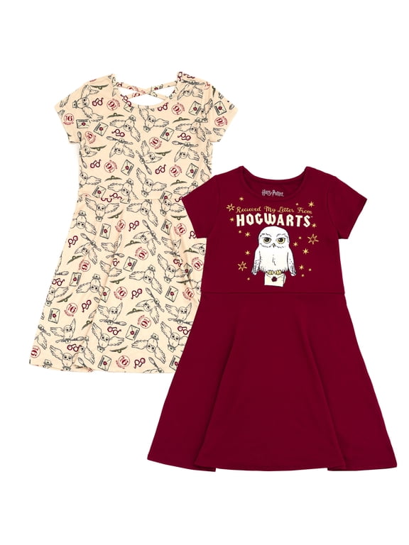 Little Girls' 2-Pack Skater Dresses Hedwig Maroon Cream