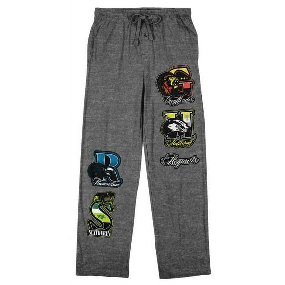 Harry Potter Hogwarts House Badges Men's Charcoal Drawstring Sleep Pants-Small