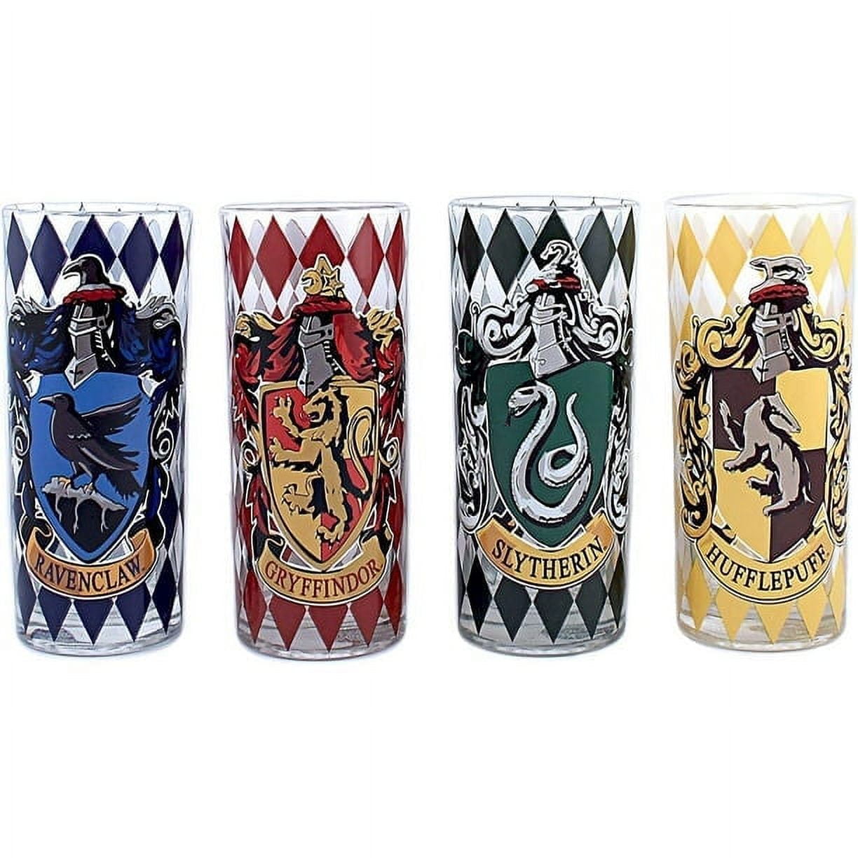 Harry Potter Hogwarts Crest w/ House Logos 16 oz Glitter Travel Cup w/  Straw NEW