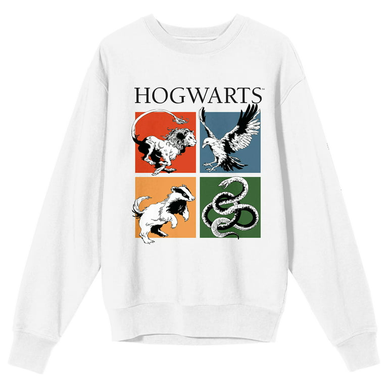 Harry Potter Hogwarts House Crests Women's White Crew Neck Sweatshirt-XXL