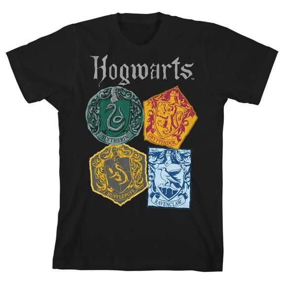 Harry Potter Hogwarts House Emblems Boy's Black T-shirt-Medium