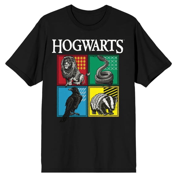 Harry Potter Hogwarts House Emblems Men's Black Graphic Tee-4XL