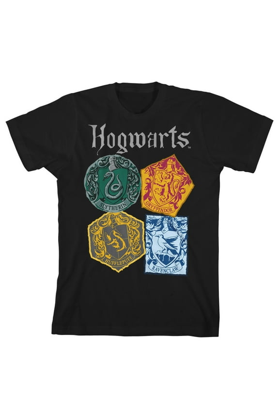 Harry Potter Hogwarts House Emblems Toddler Boy's Black T-shirt-2T