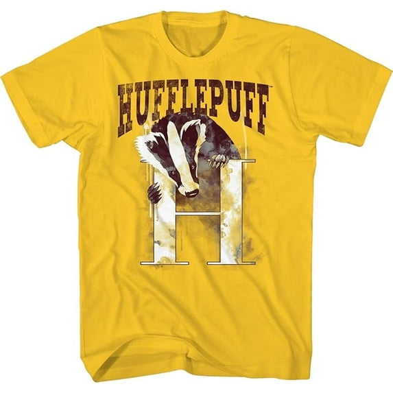 Harry Potter Hogwarts House Hufflepuff Badger Animal Logo Graphic Short Sleeves T-Shirt for Youth / Kids Boys & Girls Yellow Tee, Small