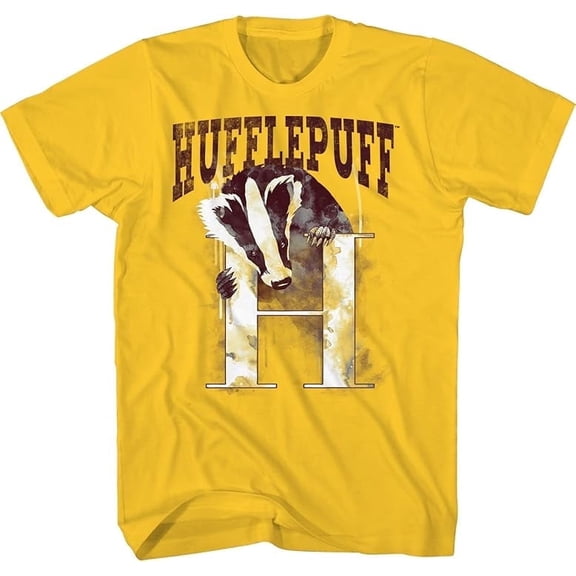Harry Potter Hogwarts House Hufflepuff Badger Animal Logo Graphic Short Sleeves T-Shirt for Youth / Kids Boys & Girls Yellow Tee, X-Small