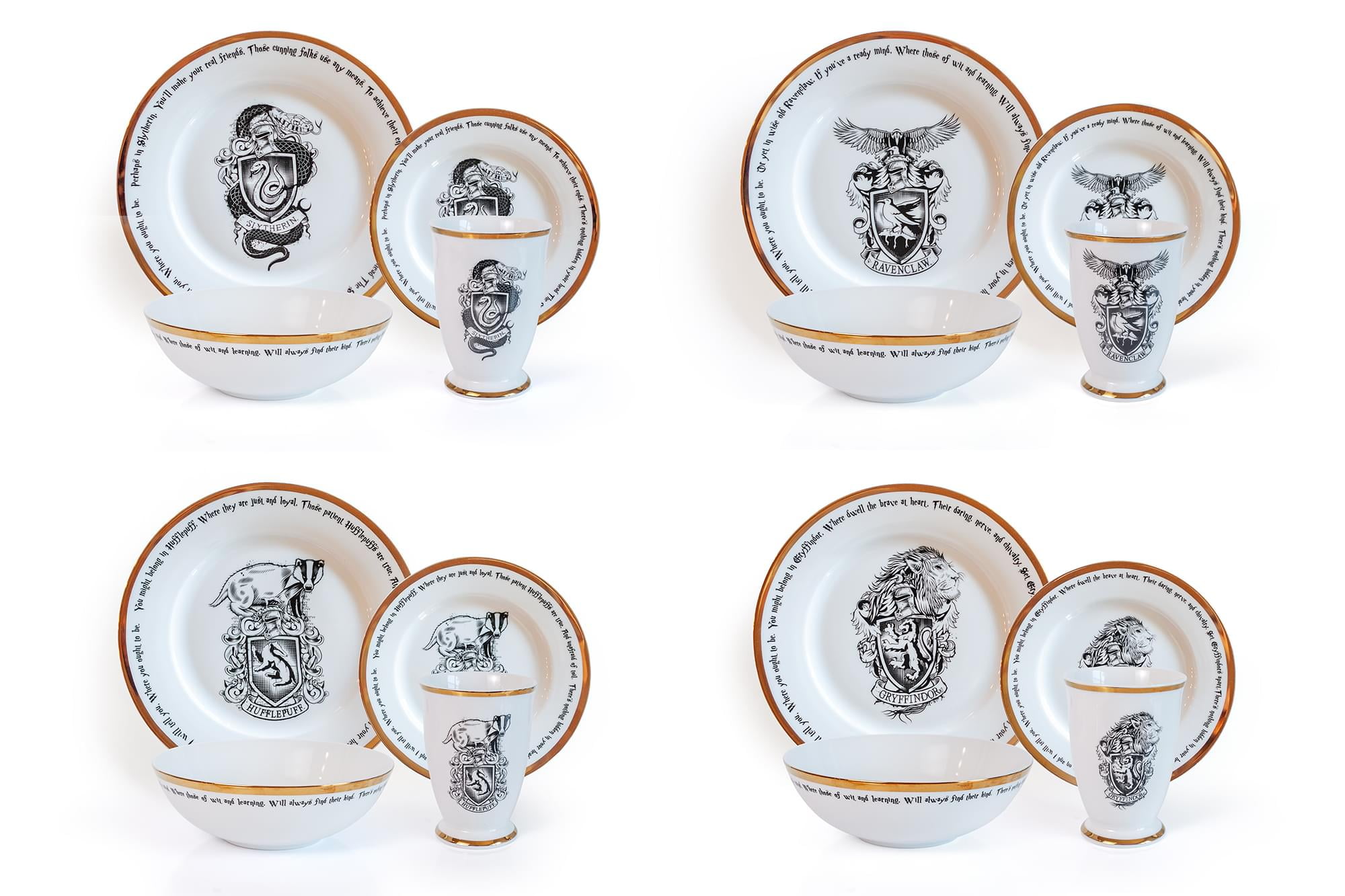 Harry Potter Hogwarts Gold Crest 4-Piece Ceramic Dinner Plate Set