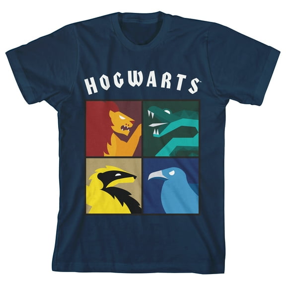 Harry Potter Hogwarts House Mascots Boy's Navy Blue T-shirt-Medium