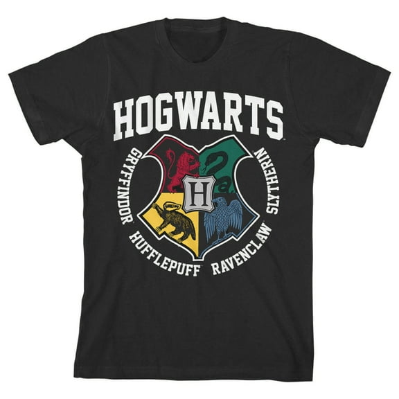 Harry Potter Hogwarts Houses Boy's Black T-shirt-XL
