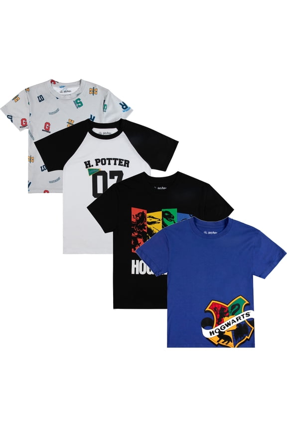 Harry Potter Hogwarts Houses Crew Neck Short Sleeve 4pk Boy's Tees-XXL
