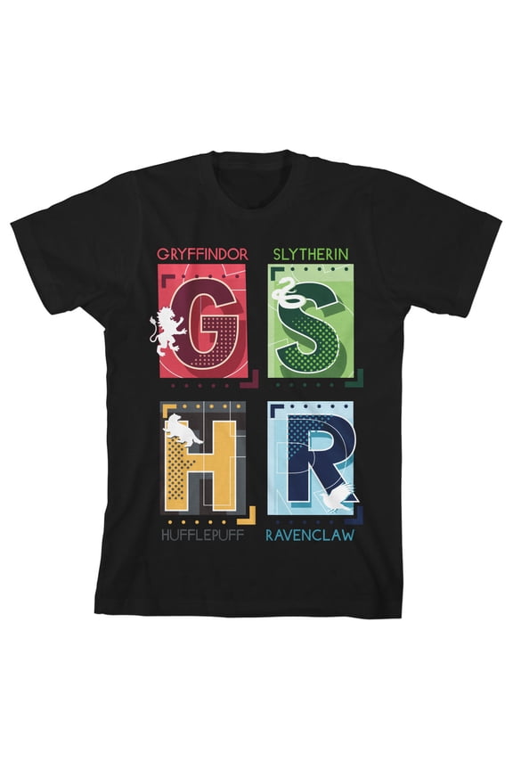 Harry Potter Hogwarts Houses by Letter Toddler Boy's Black T-shirt-2T