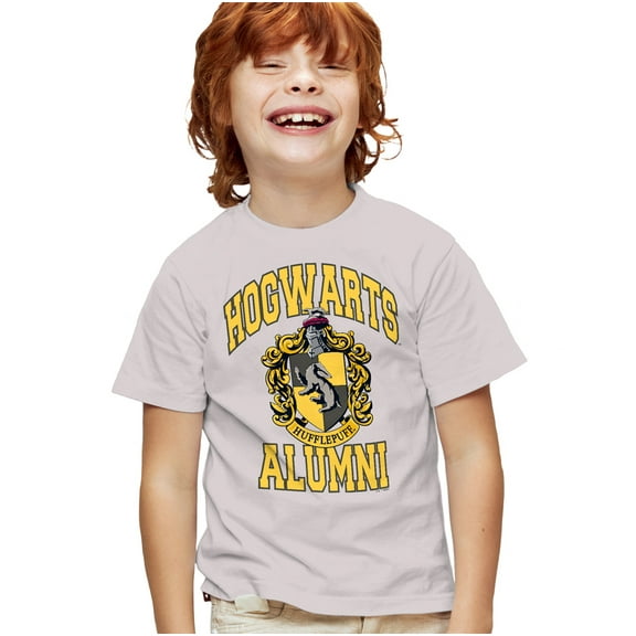 Harry Potter Hogwarts Hufflepuff Alumni Kids T Shirt for Youth Boys and Girls, Silver, Large