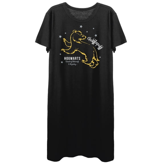 Harry Potter Hogwarts Hufflepuff Badger Juniors Black Tee Shirt Dress- S