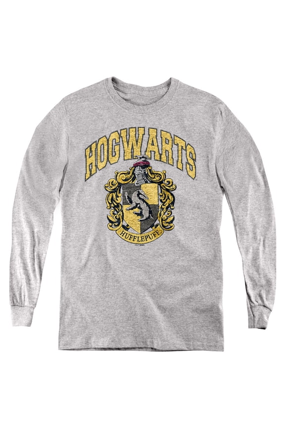 Hogwarts Hufflepuff Youth Long Sleeve T Shirt, Athletic Heather, Large