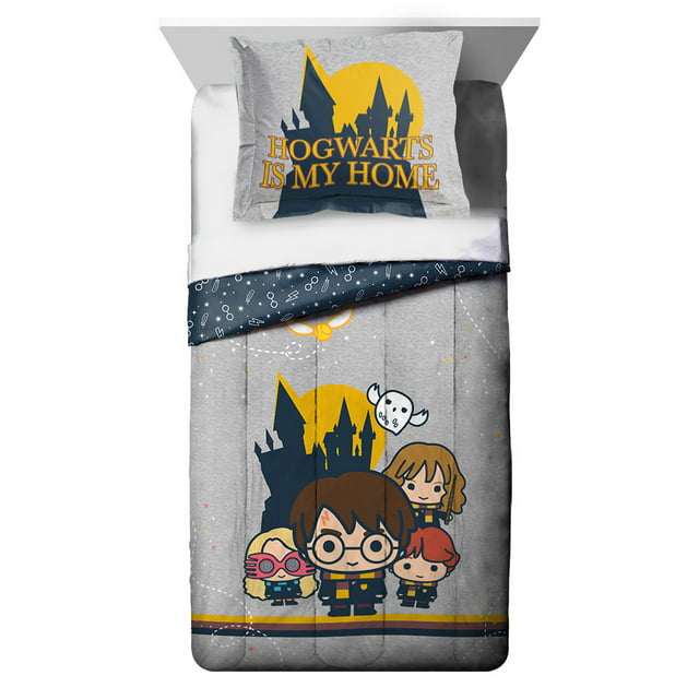 Harry Potter Hogwarts Icons Grey Twin Comforter & Sham Set, 100% ...