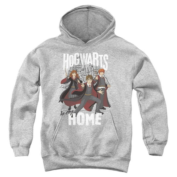 Harry Potter Hogwarts Is My Home Youth Kids Boy/Girls Pull-Over Hoodie, Athletic Heather, Large