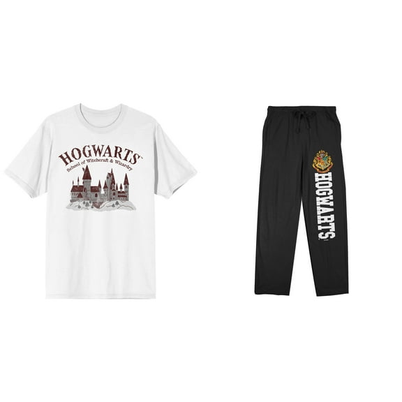 Harry Potter Hogwarts Ladies Sleep Set and Short Sleeve Tee and Jogger Pants-Small