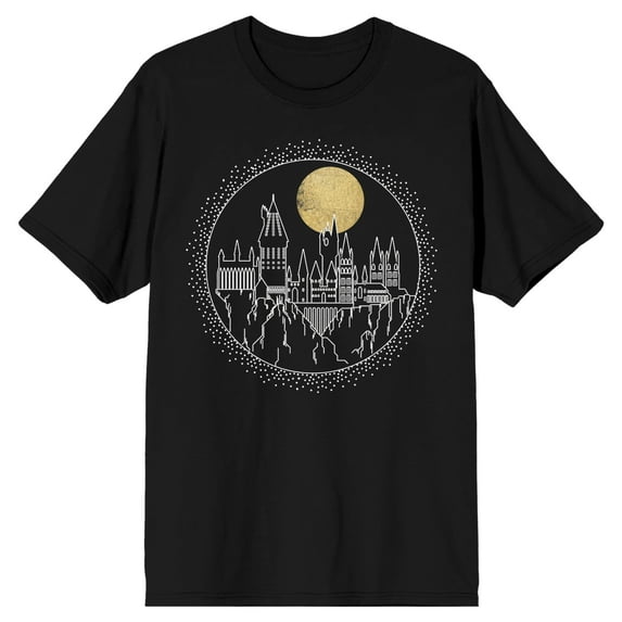 Harry Potter Hogwarts Line Art Moonrise Men's Black T-Shirt-Large