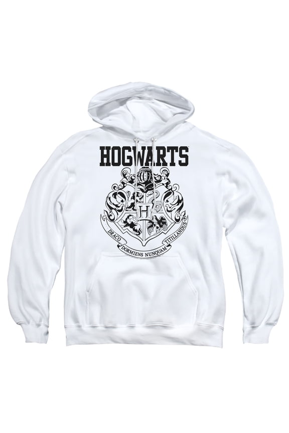 Hogwarts Logo Pull-Over Hoodie Sweatshirt & Stickers (Large) White