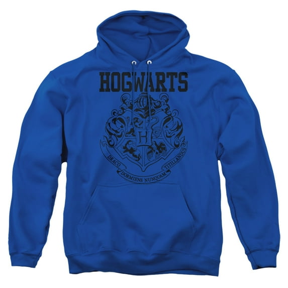 Harry Potter Hogwarts Logo Pull-Over Hoodie Sweatshirt & Stickers (Medium) Royal