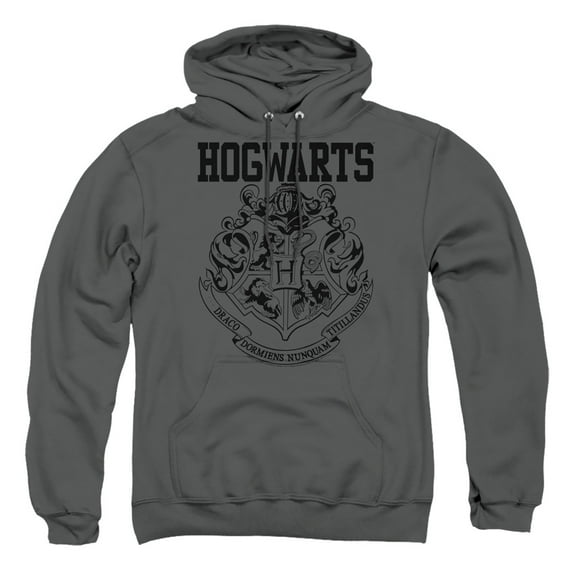 Harry Potter Hogwarts Logo Pull-Over Hoodie Sweatshirt & Stickers (Small) Charcoal