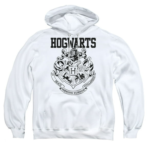 Harry Potter Hogwarts Logo Pull-Over Hoodie Sweatshirt & Stickers (Small) White